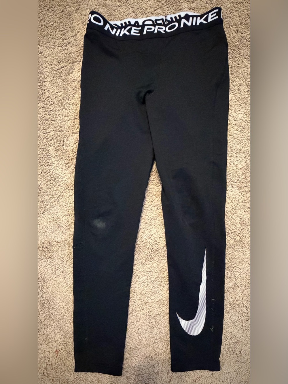 Nike Black Kids Leggings with White Swoosh and Logo Waist